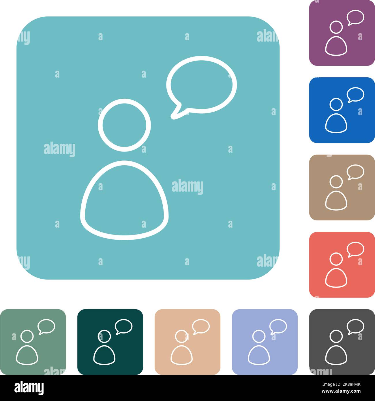 One talking person with oval bubble outline white flat icons on color ...