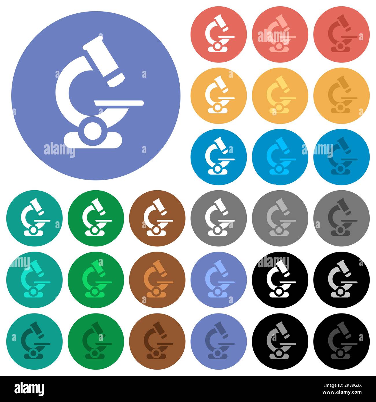 Microscope multi colored flat icons on round backgrounds. Included ...