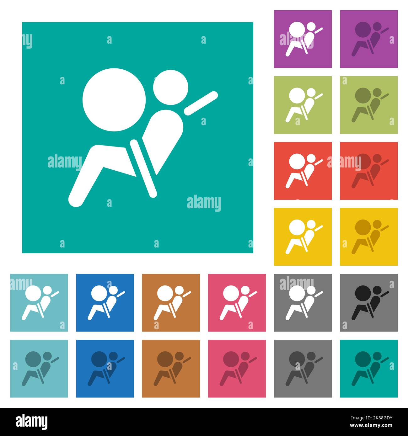 Air bag dashboard indicator multi colored flat icons on plain square ...