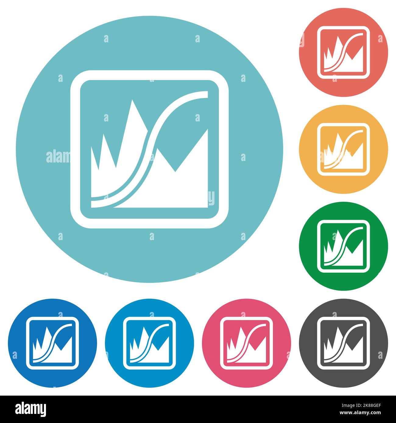 Adjust image curves flat white icons on round color backgrounds Stock ...