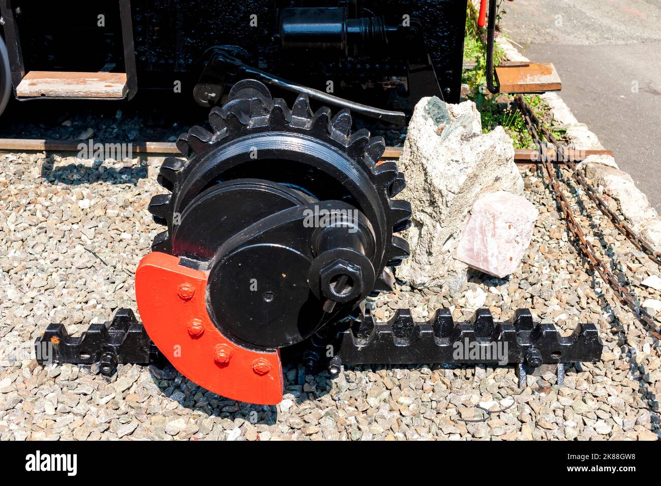 detail of cogged railway mechanism, Vordernberg, Styria, Austria Stock Photo