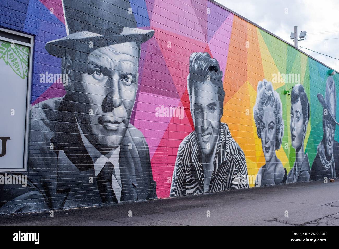 A murual of celebrities appears on the side of a wall of a building in Pennsylvania. - Stock Image