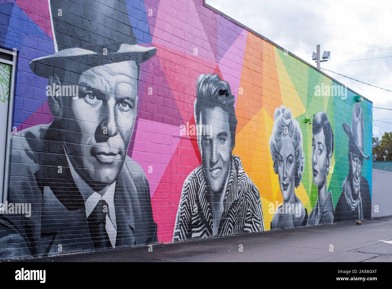 A murual of celebrities appears on the side of a wall of a building in Pennsylvania. - Stock Image