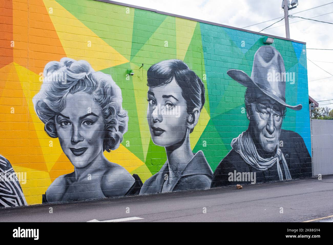 A murual of celebrities appears on the side of a wall of a building in Pennsylvania. - Stock Image