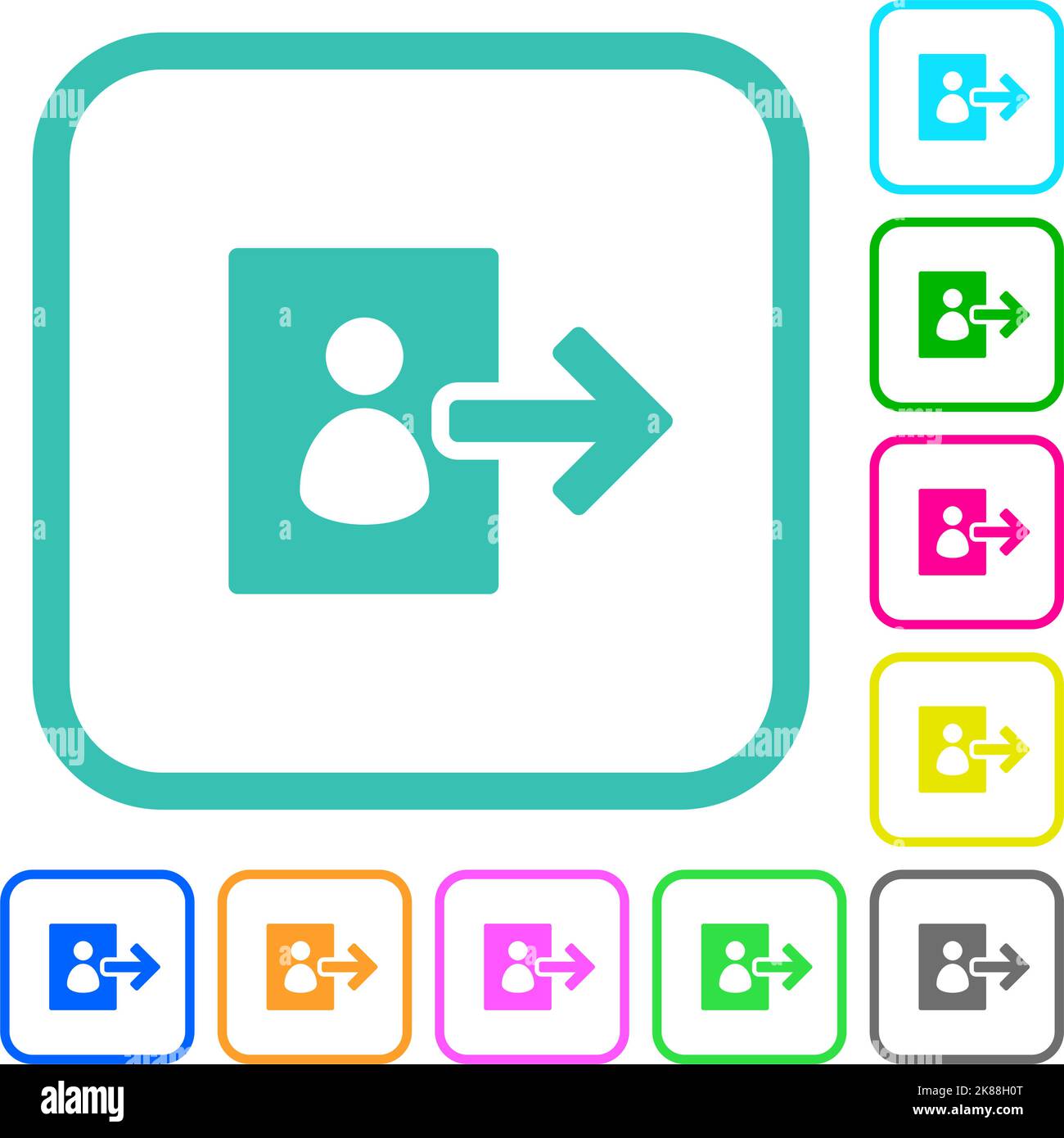 User logout solid vivid colored flat icons in curved borders on white background Stock Vector