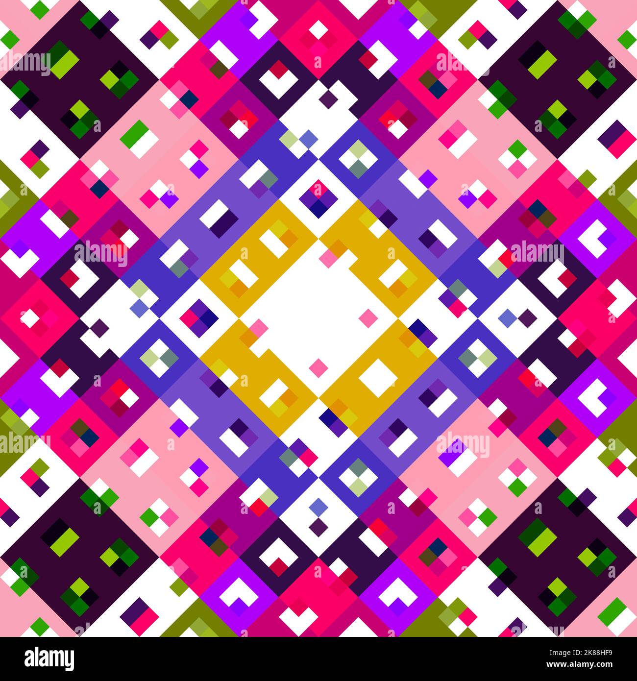 Kaleidoscopic geo pixel pattern. Playful fun pink wallpaper. Colorful ...