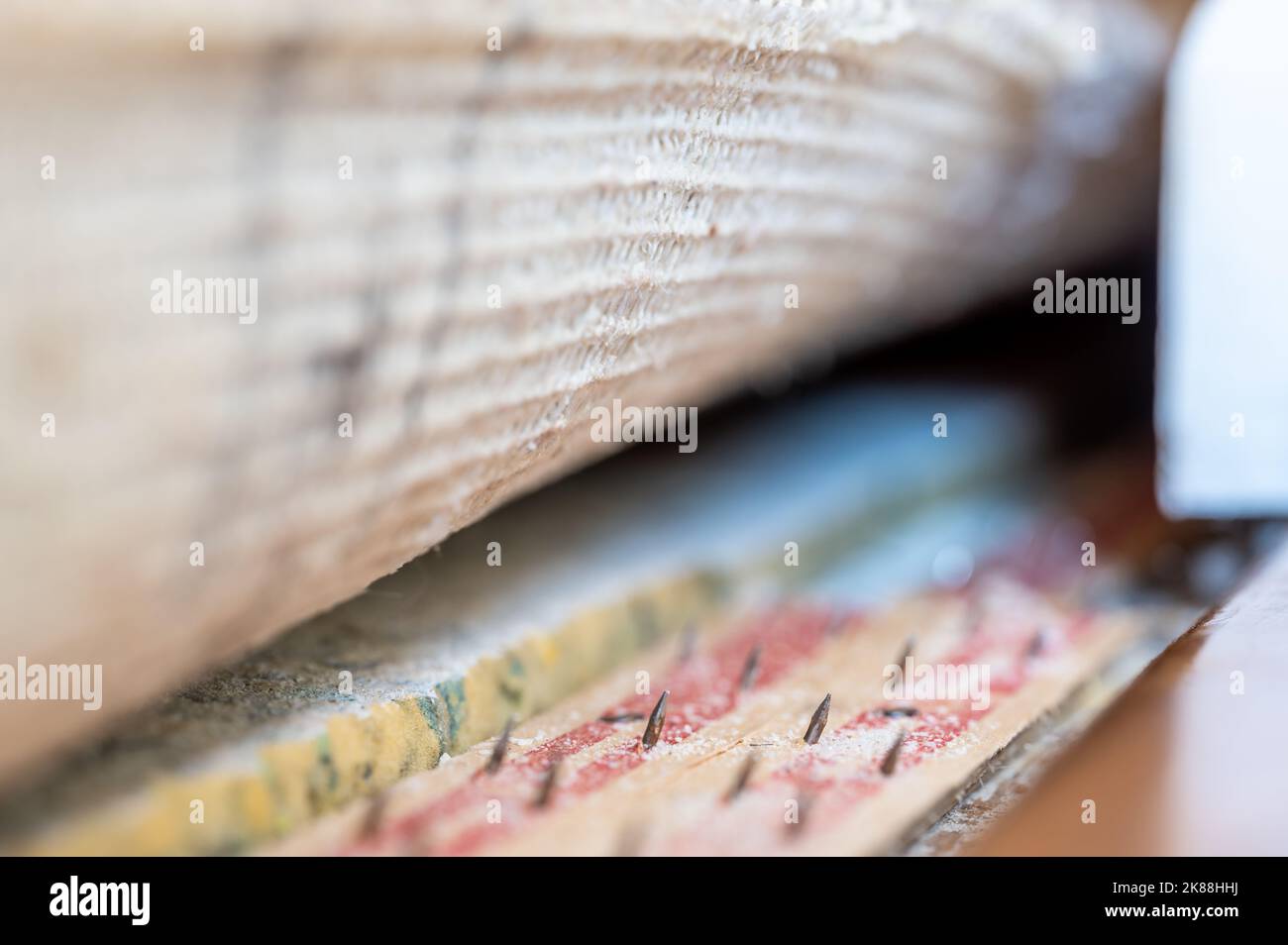 Carpet tack strip exposed during a flooring home improvement project