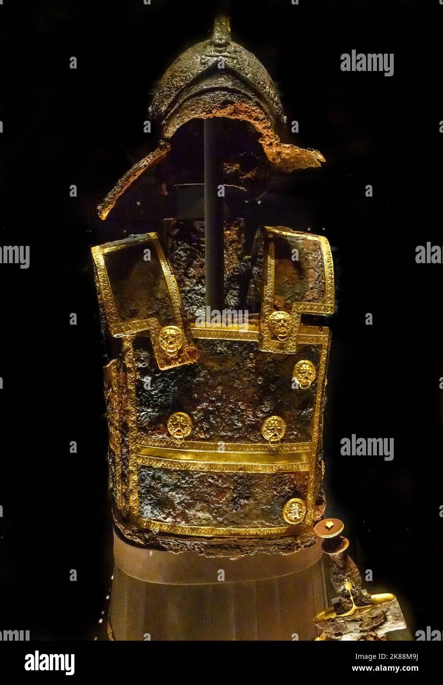 Suit of armour of King Philip II of Macedon,  330 BC, Museum of the Royal Tombs of Aigai, Vergina, Macedonia, Greece Stock Photo