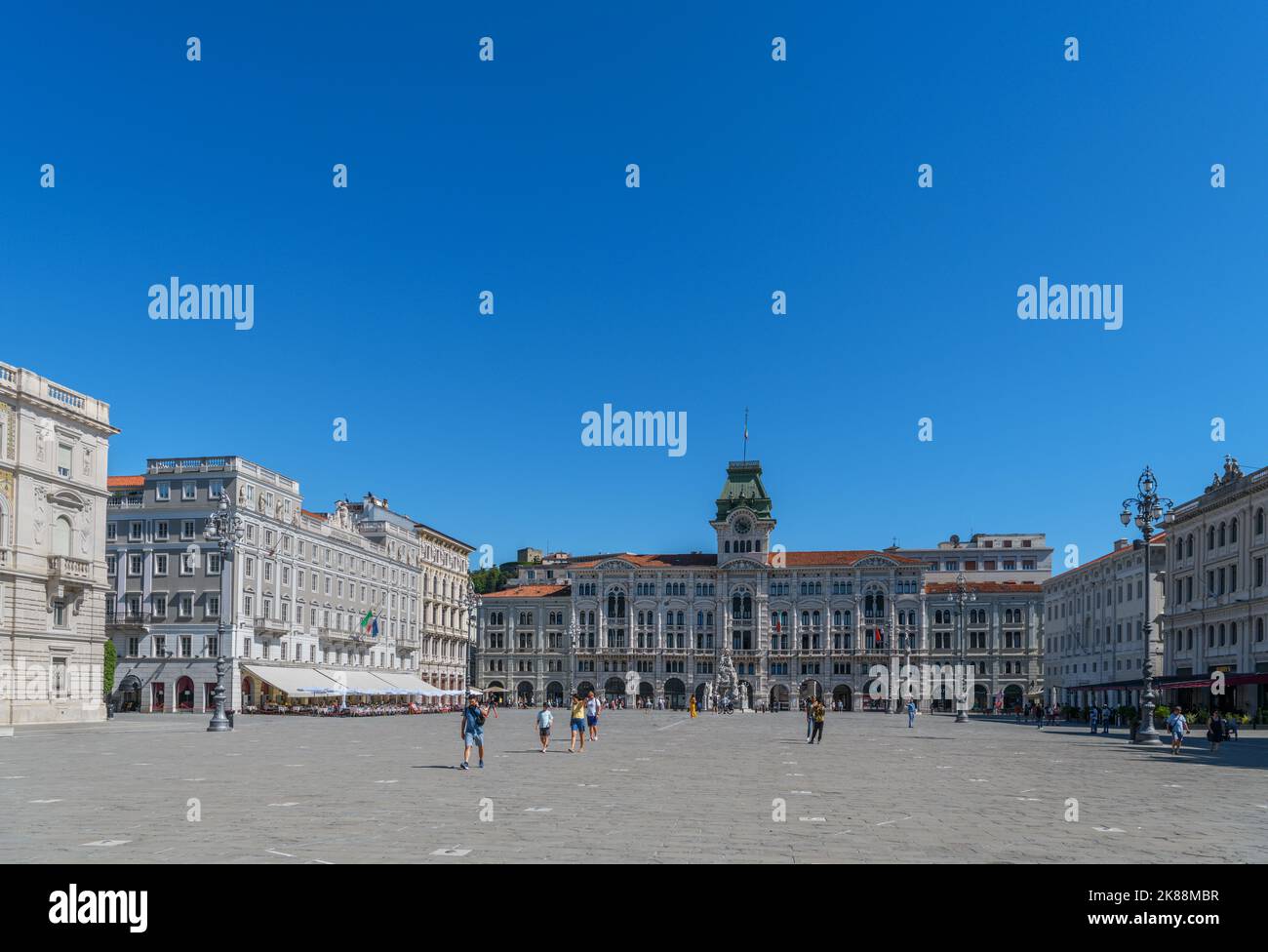 Unity of Italy Square (Piazza Unità d'Italia) looking towards the Palazzo del Municipio di Trieste (Town Hall), Trieste, Italy Stock Photo