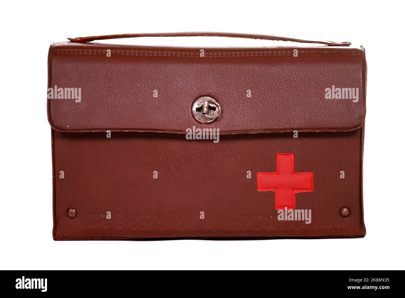 Vintage car first aid kit isolated over white background Stock Photo