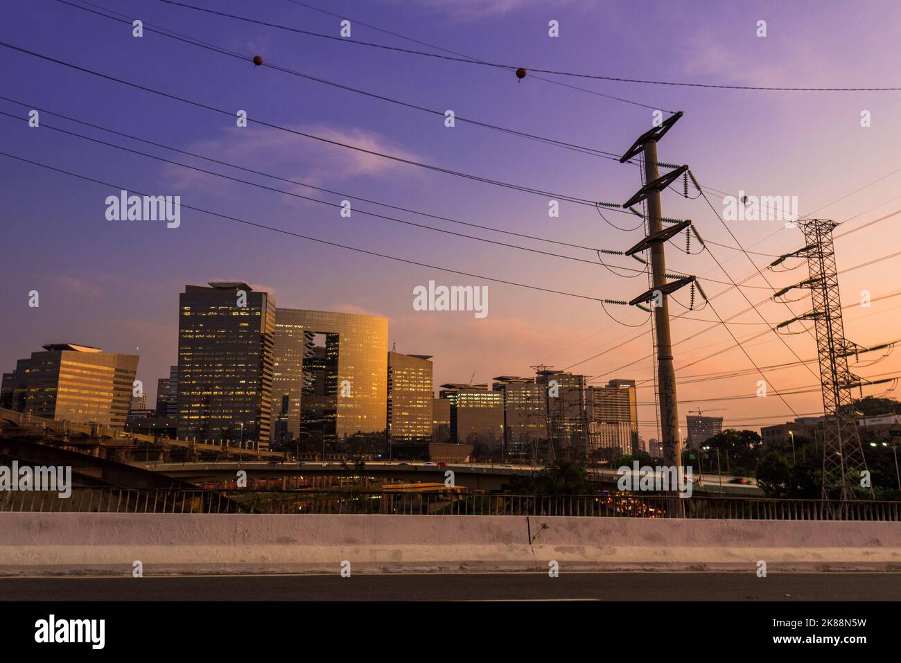 Modern Office Buildings and Electricity Cables in Sao Paulo City Stock