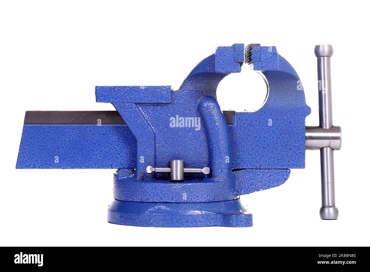 Blue bench vise isolated over white background Stock Photo Alamy