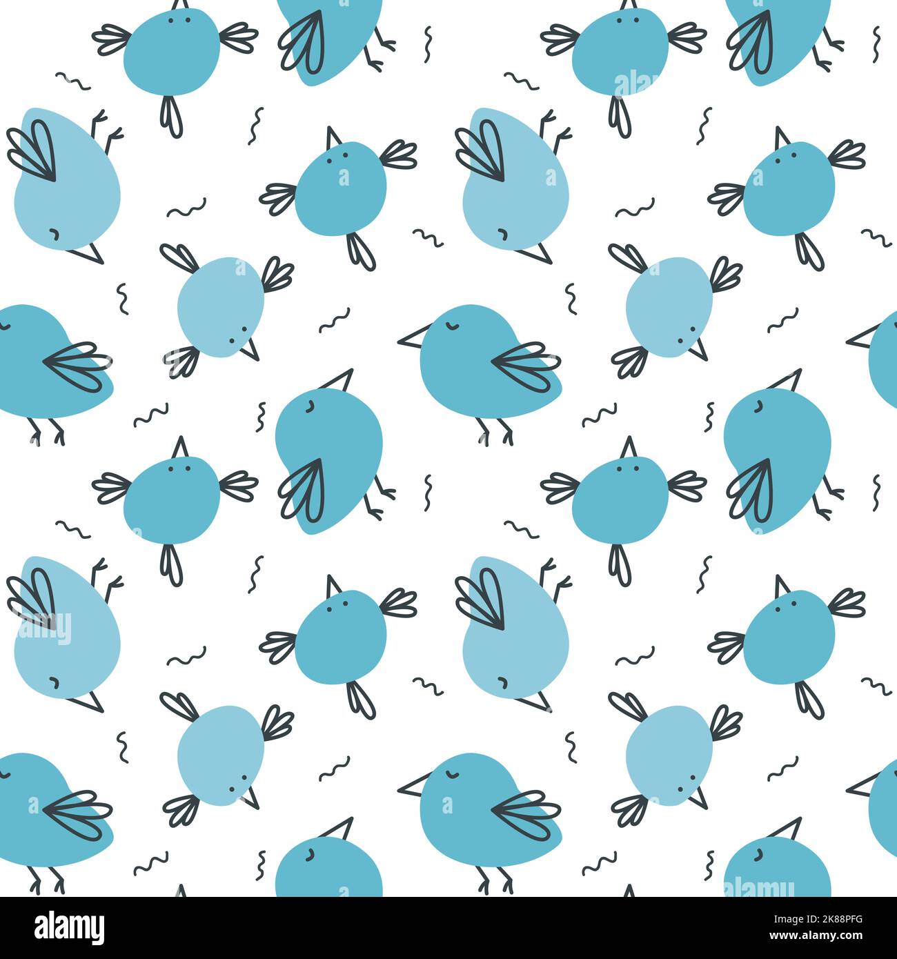 Cute seamless pattern with blue birds. A simple doodle print for the ...