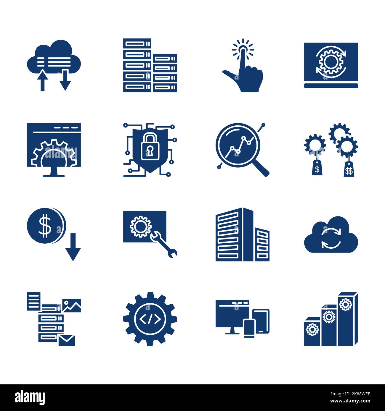 Software icon set in glyph style. Computer application code development ...