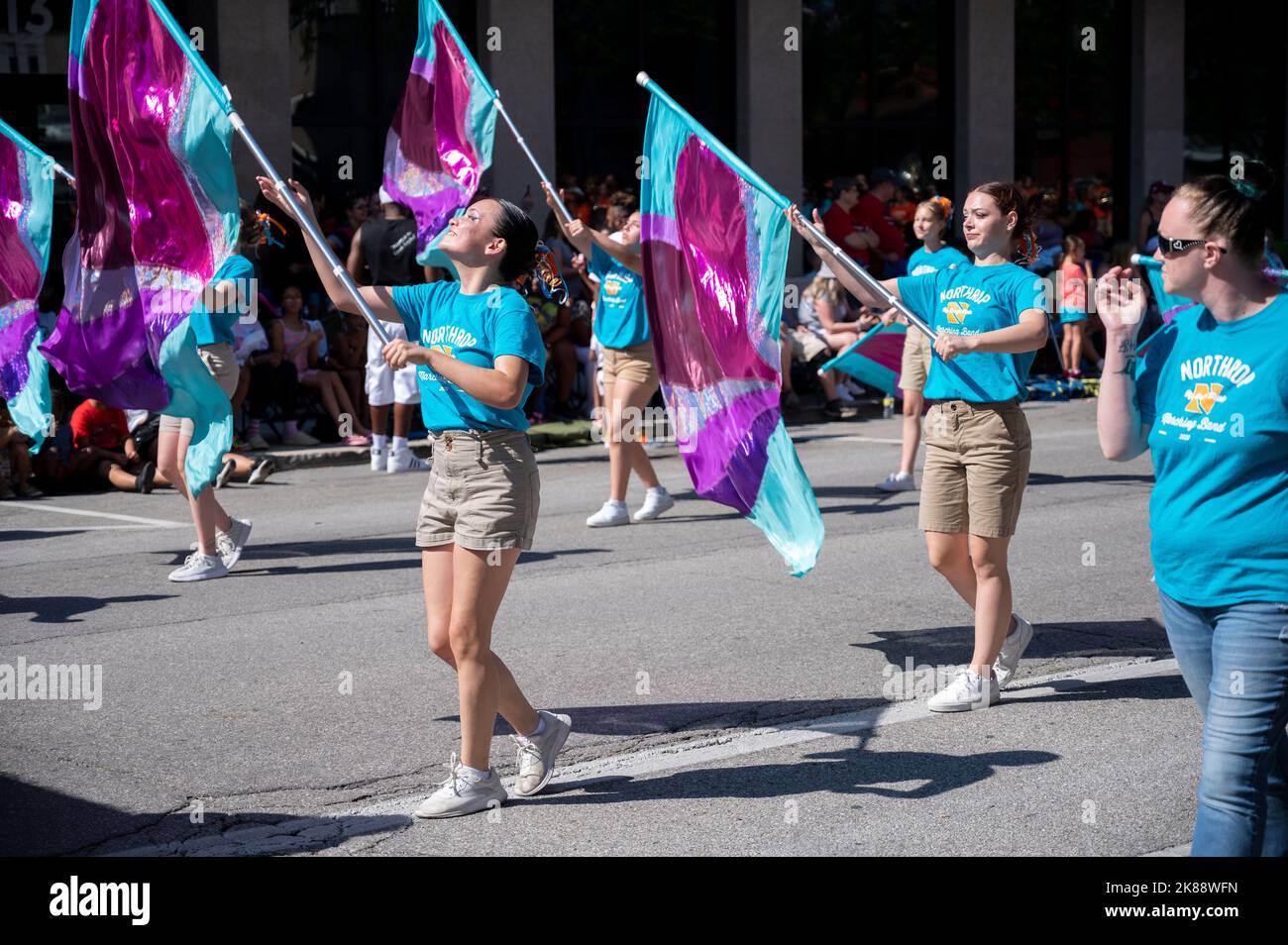 The color guard performers captured at the Three Rivers festival parade