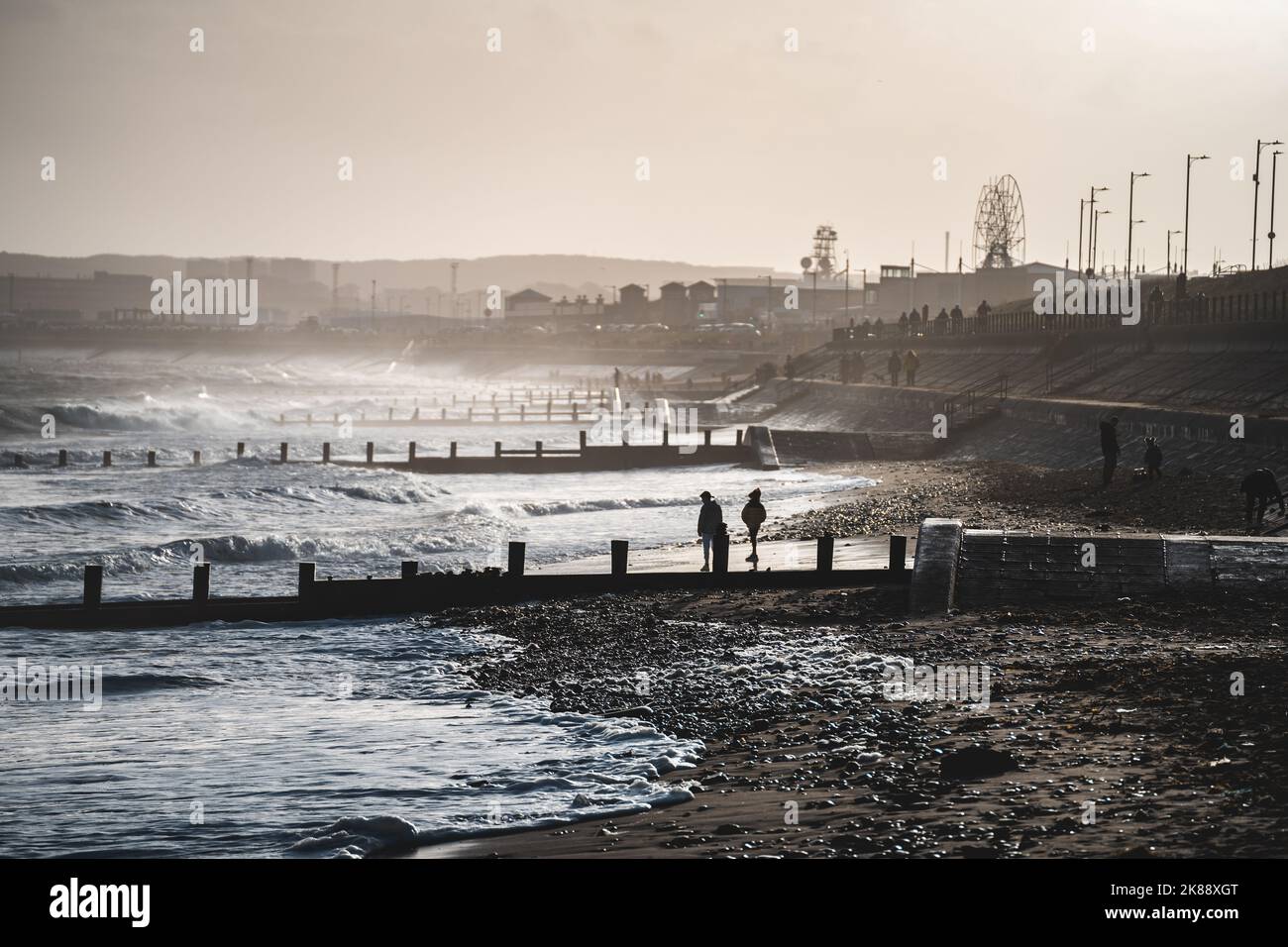 The misty afternoon at Aberdeen beach, Scotland Stock Photo