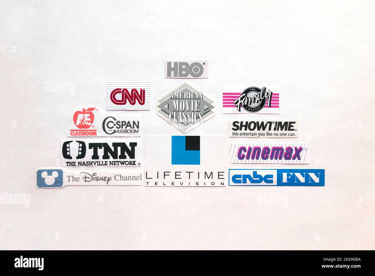 Cable television channels and network logos from the 1970's and 1980's. Stock Photo
