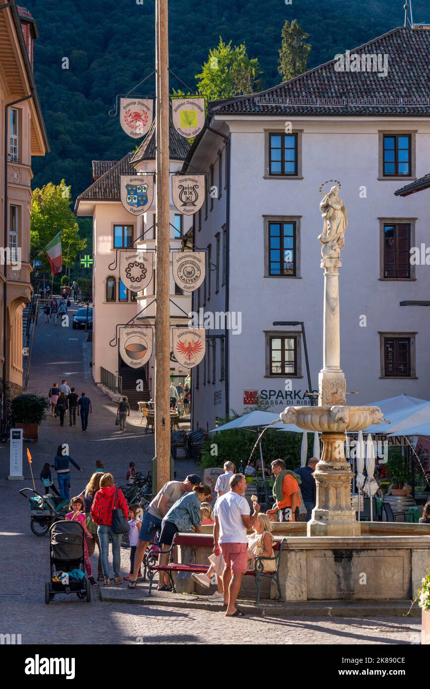 The village of Kaltern, on the South Tyrolean Wine Road, market square, Italy Stock Photo