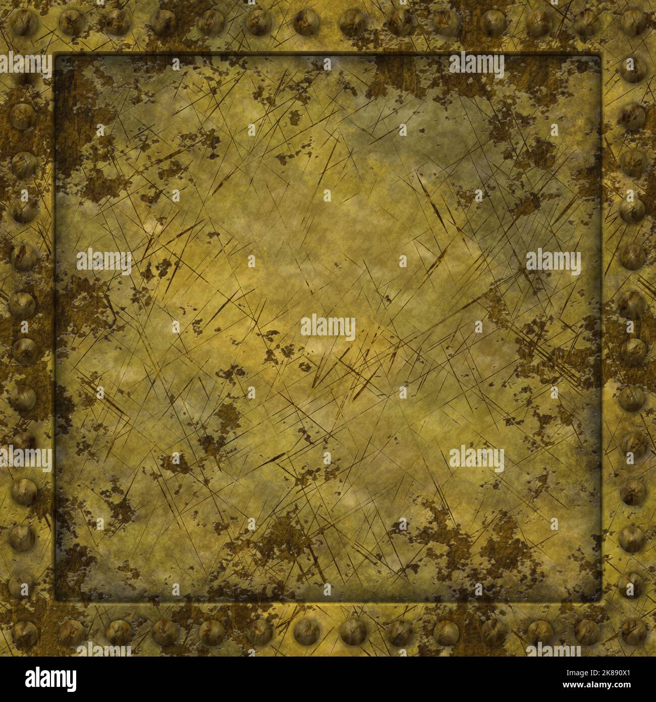 Rusty riveted square metal panel seamless texture, detailed grungy