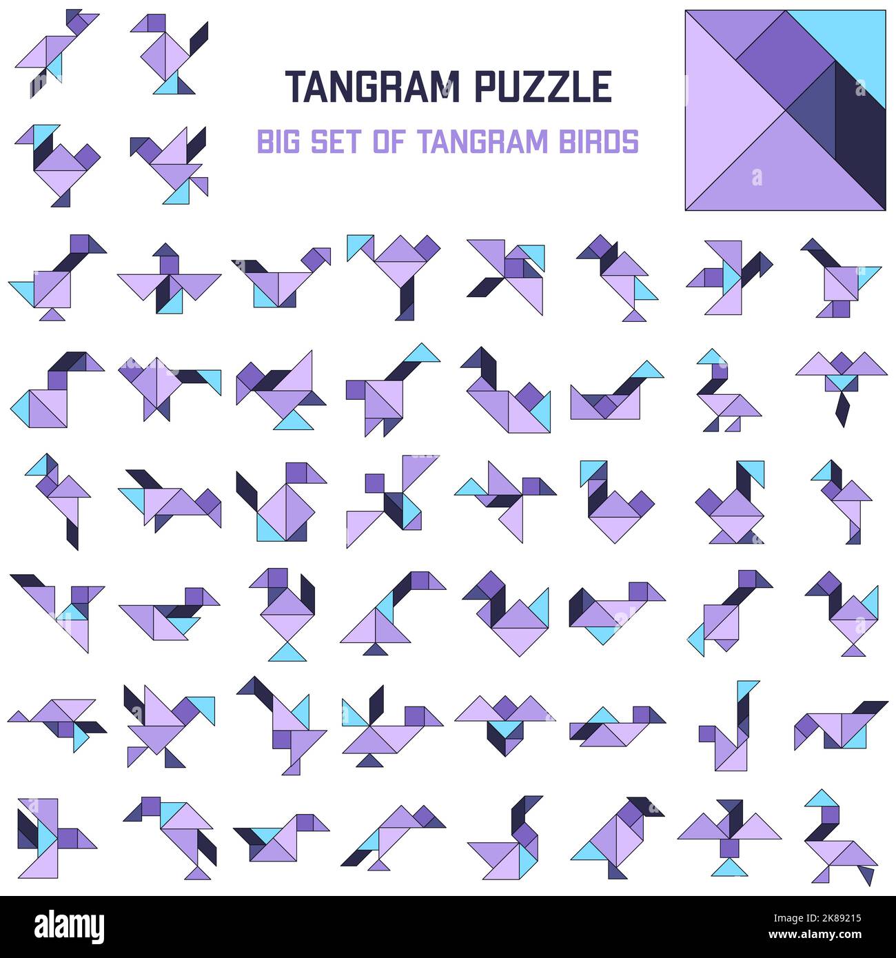 Tangram puzzle. Set of tangram different birds. Stock Vector