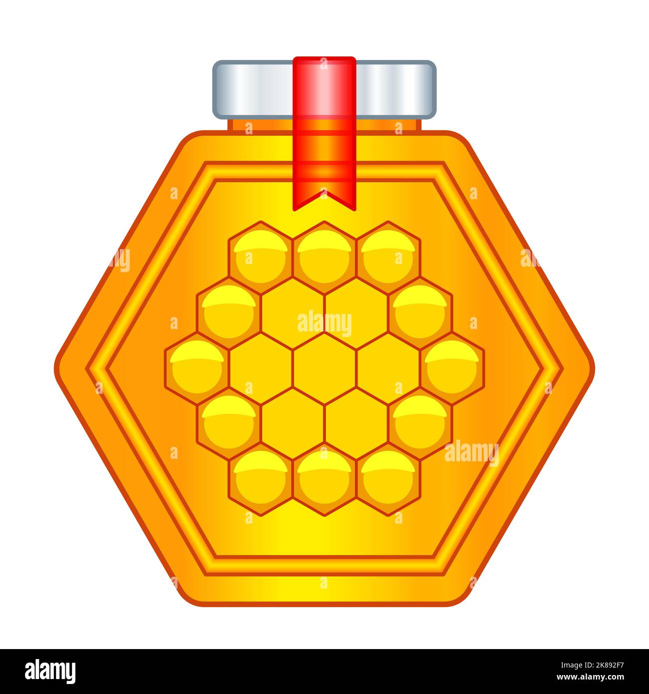 Illustration of a honey hexagonal jar with lid and stamp Stock Vector