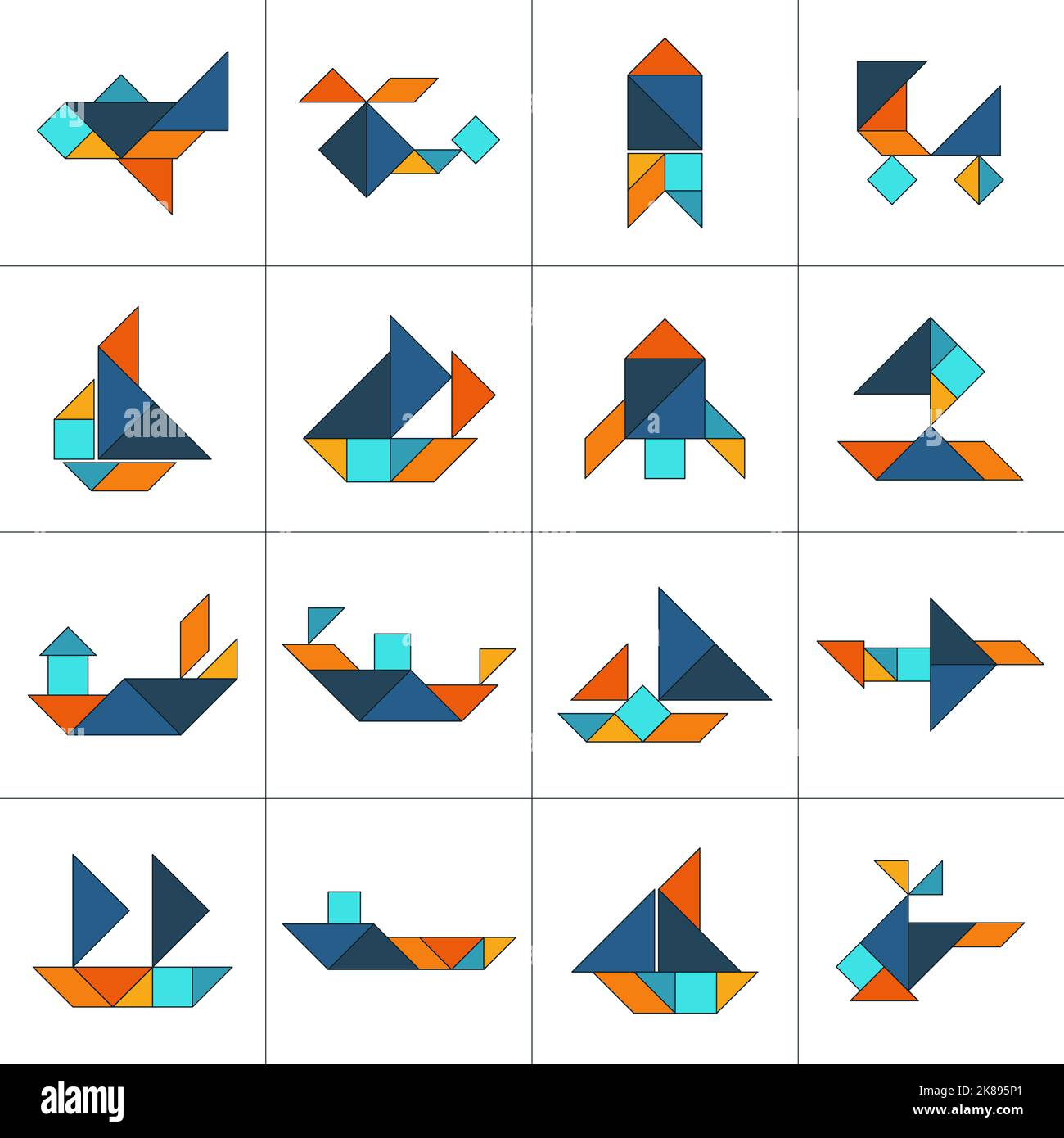 Tangram puzzle for kids. Set of tangram transport. Stock Vector