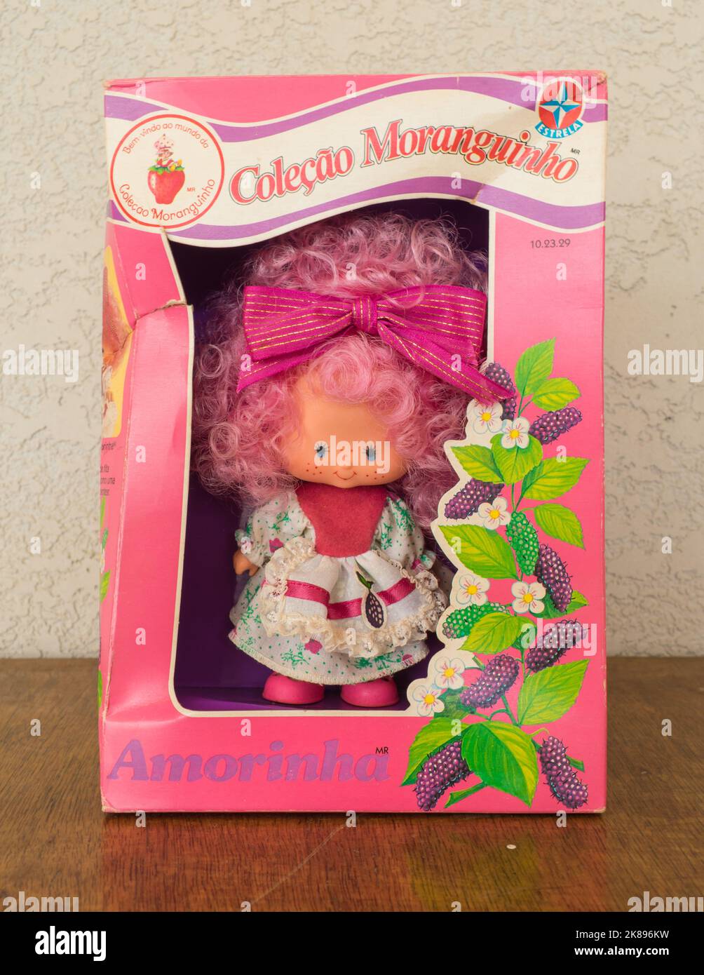 Tres Coroas, Brazil - Circa August 2022: 'Little Blackberry' doll (Amorinha) from the 1987 Strawberry Shortcake Brazilian collection 'Fruits and Flowe Stock Photo