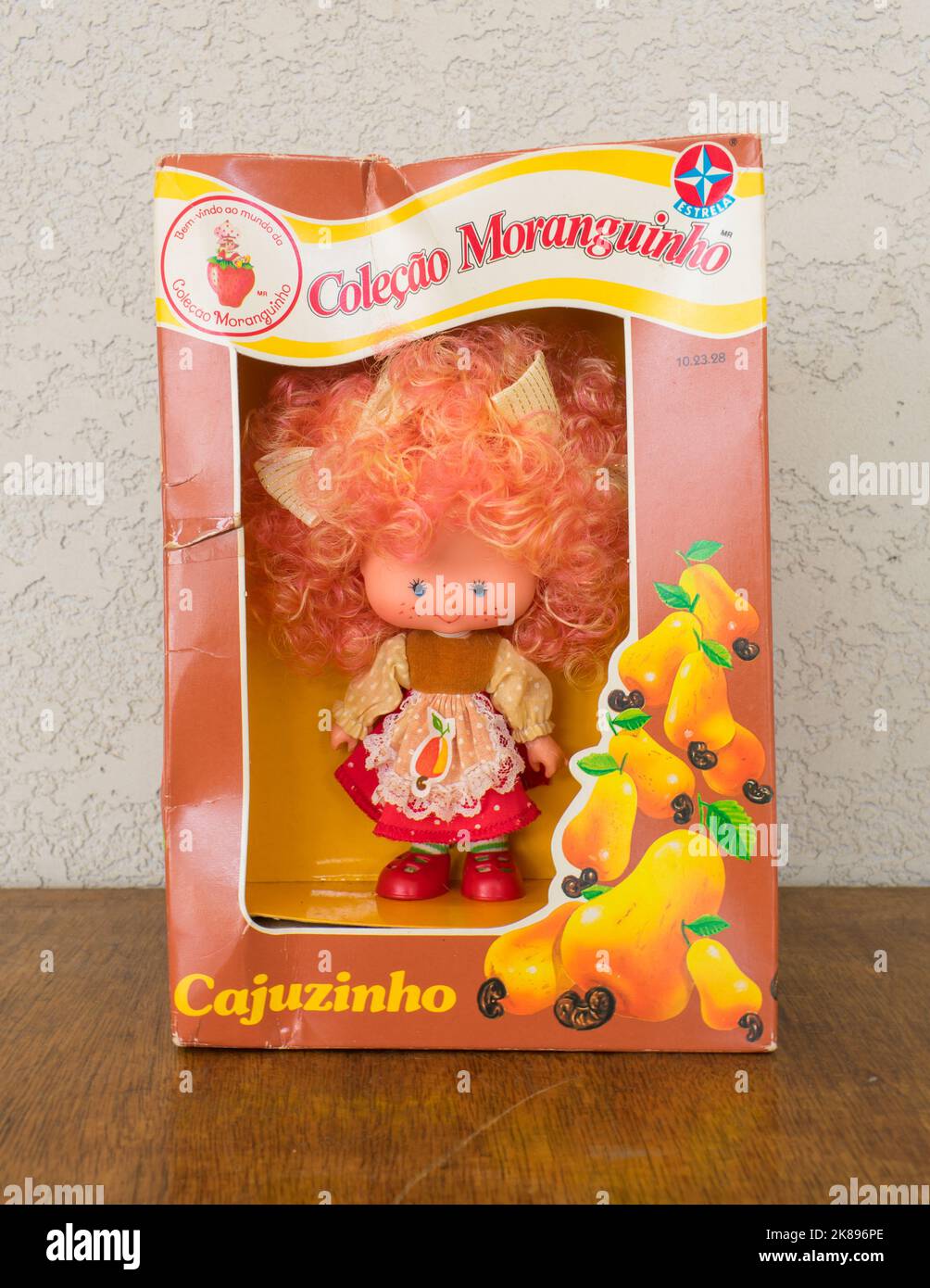 Tres Coroas, Brazil - Circa August 2022: 'Little Cashew' doll (Cajuzinho) from the 1987 Strawberry Shortcake Brazilian collection 'Fruits and Flowers' Stock Photo