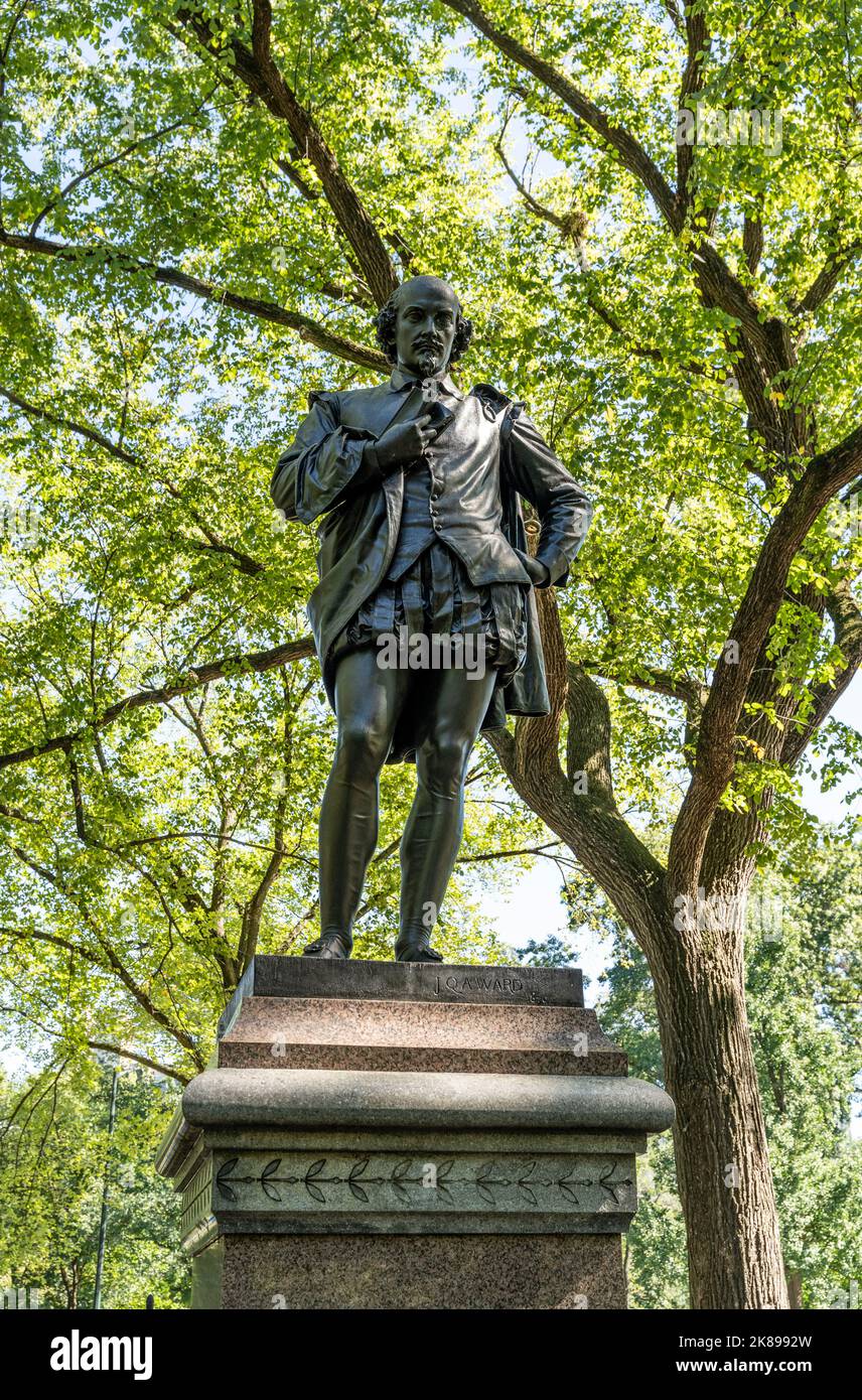 The bronze statue of William Shakespeare in Central Park, upper