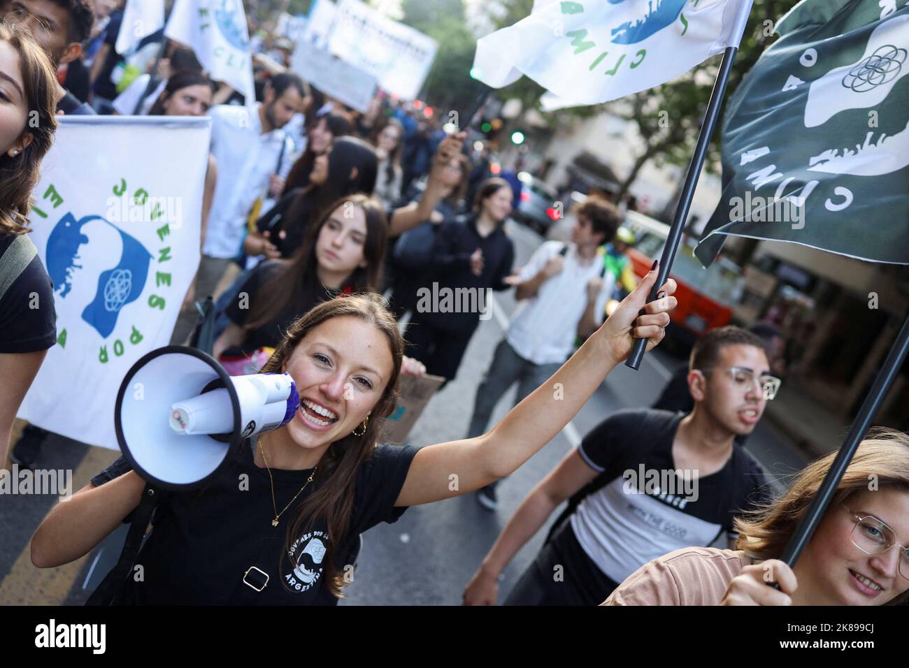 Activists from the Extinction Rebellion protest during the climate conference C40 World Mayors Summit, in Buenos Aires, Argentina, October 21, 2022. REUTERS/Cristina Sille Stock Photo