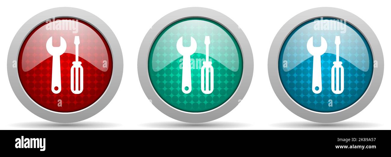 Tool vector icon set, glossy web buttons collection Stock Vector