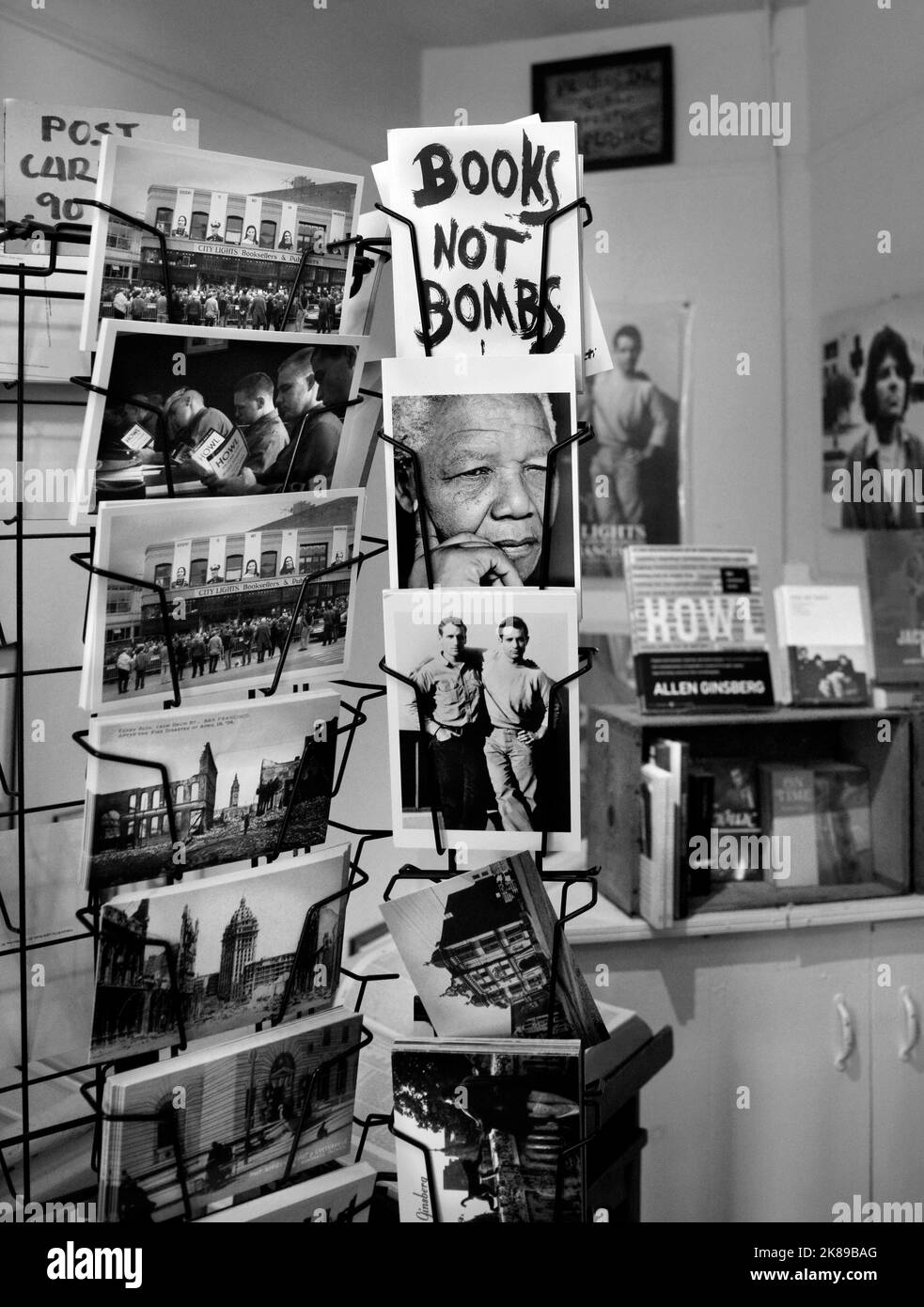 Souvenir postcards for sale at the landmark City Lights Booksellers ...
