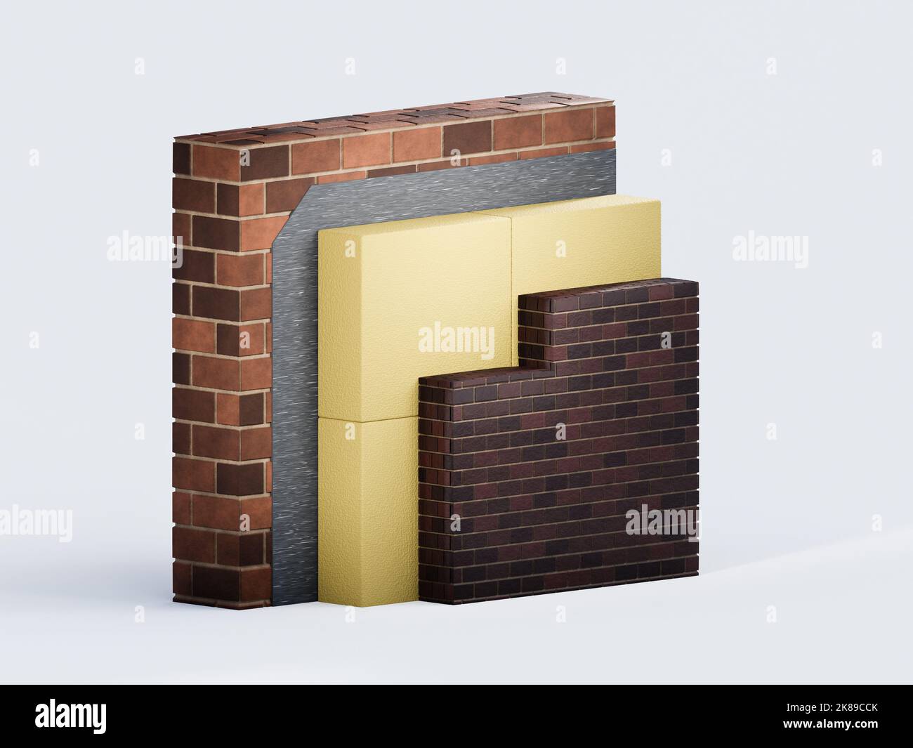 3d render of house wall insulation. Thermal materials for energy saving ...