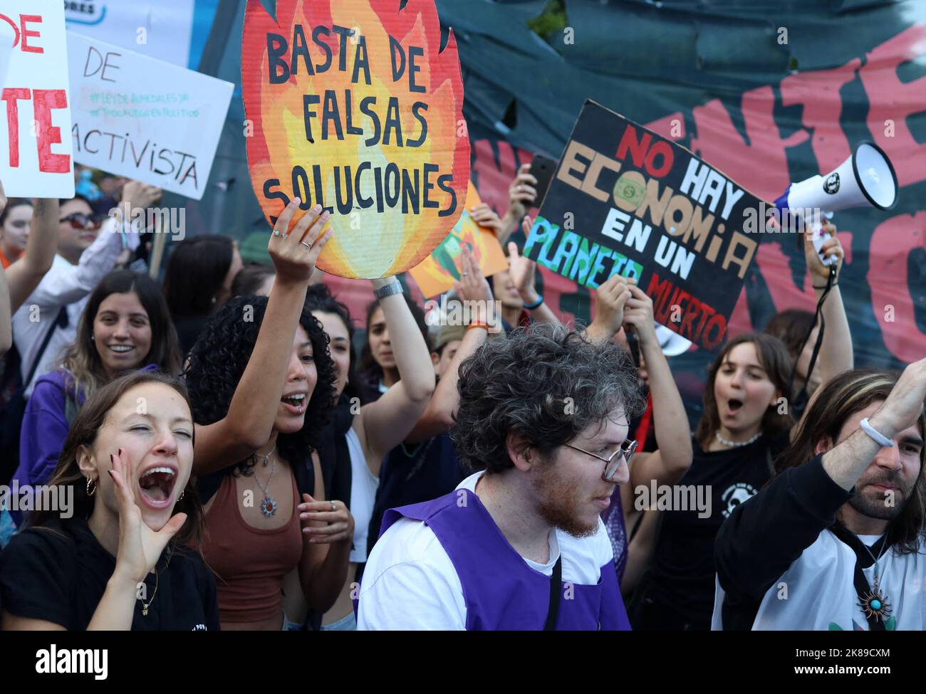 Activists take part in the Extinction Rebellion protest during the climate conference C40 World Mayors Summit, in Buenos Aires, Argentina, October 21, 2022. REUTERS/Cristina Sille Stock Photo