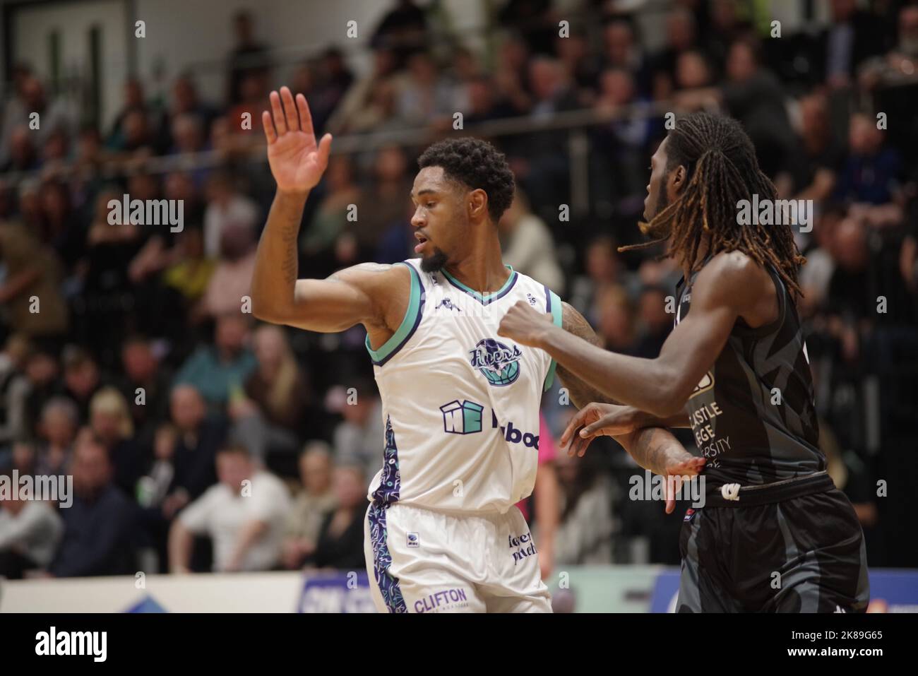 Newcastle, England, 7 October 2022. Vincent King and Lesley Varner playing for Bristol Flyers and Newcastle Eagles in a BBL Championship match at the Vertu Motors Arena. Credit: Colin Edwards/Alamy Live News. Stock Photo