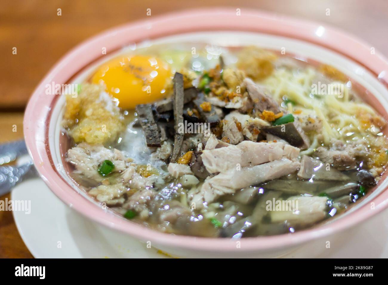 A hot bowl of batchoy, a local noodle soup in the Philippines Stock