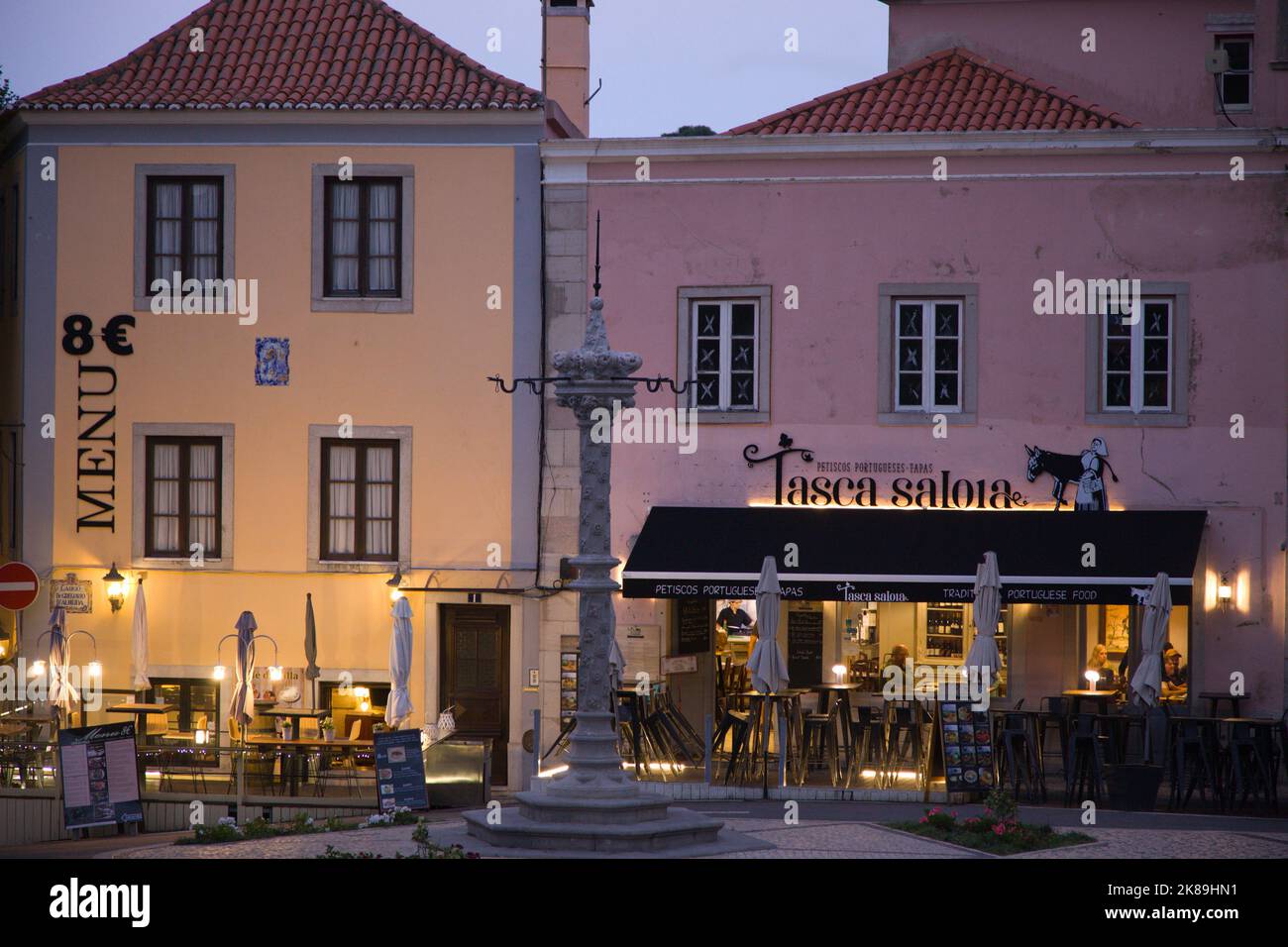 Portugal, Sintra, street scene, restaurant, evening, Stock Photo