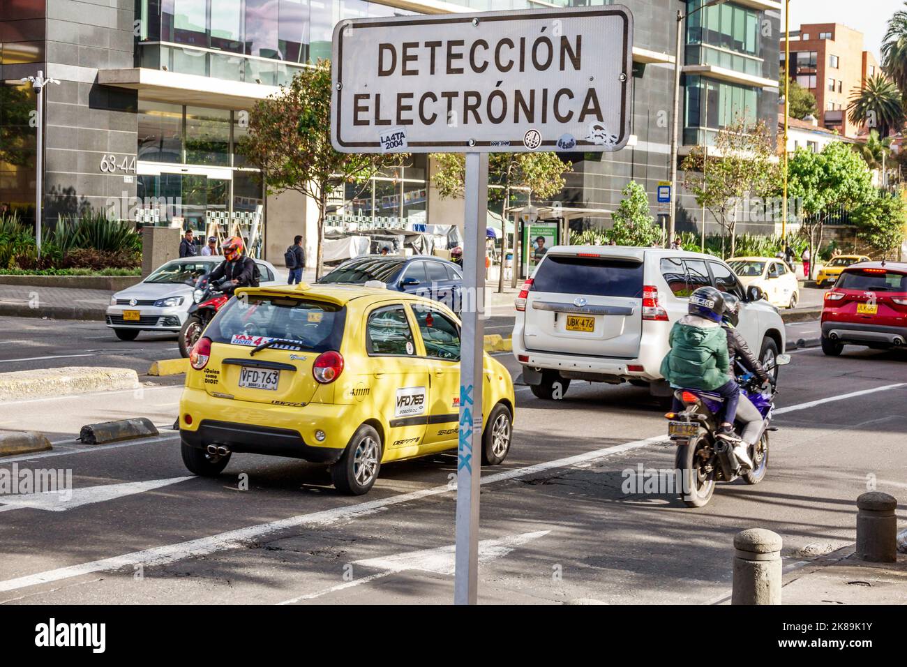 Bogota Colombia,Chapinero Norte Avenida Carrera 7,road sign electronic detection Spanish language speed radar traffic taxi cab taxicab,Colombian Colom Stock Photo