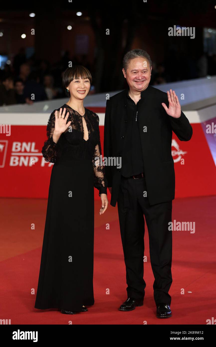 Rome, Italy. 21st Oct, 2022. (l) Liu Xuan and (r) Zhang Yuan attend the red carpet of the movie 'Lu Guan - The hotel' at the Rome Film Fest at Auditorium Parco della Musica. Credit: SOPA Images Limited/Alamy Live News Stock Photo