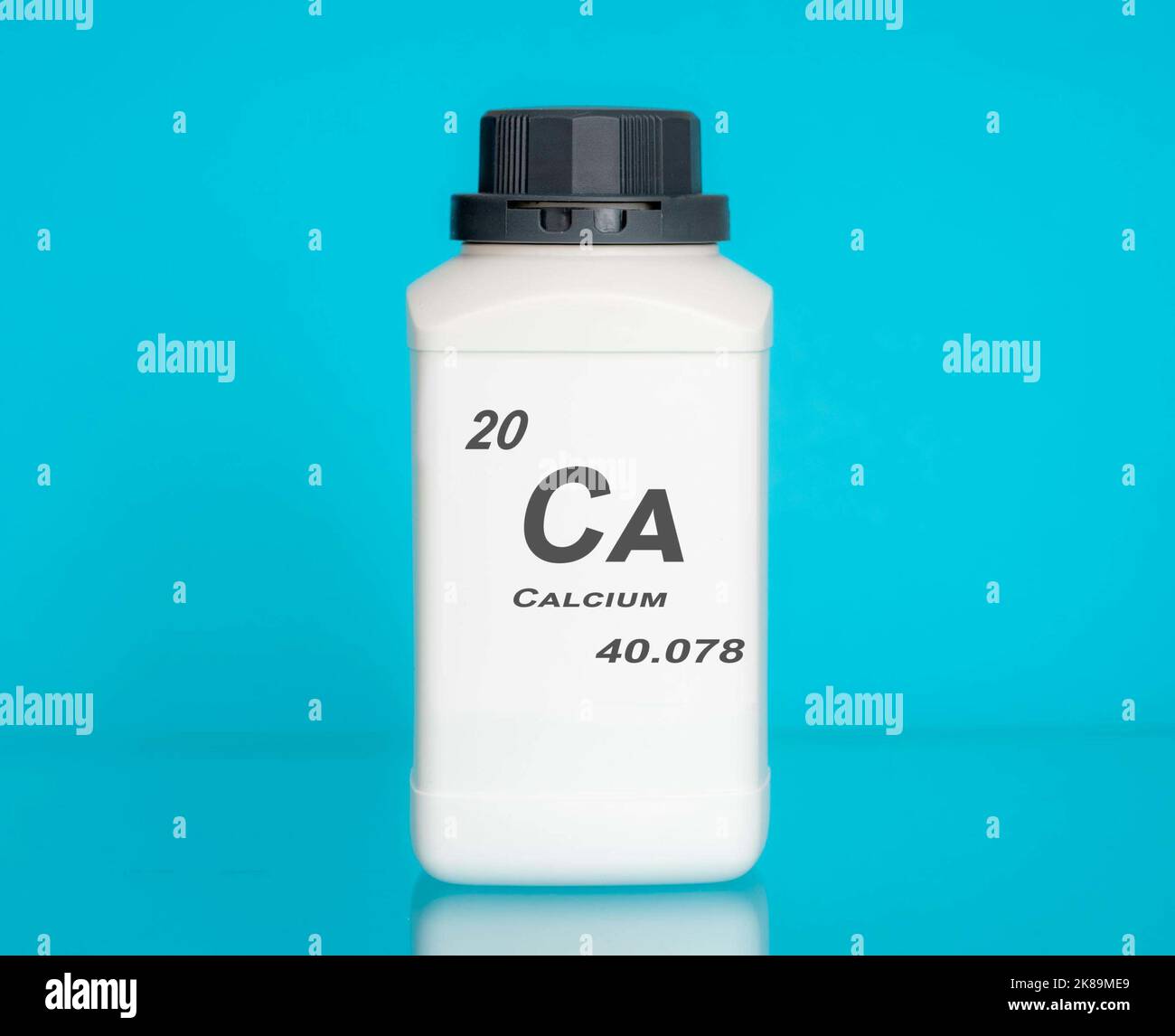 Container of the chemical element calcium Stock Photo