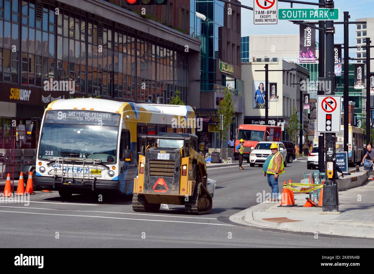 Halifax Transit route 9A on Spring Garden Road, under construction in July 2022 Stock Photo