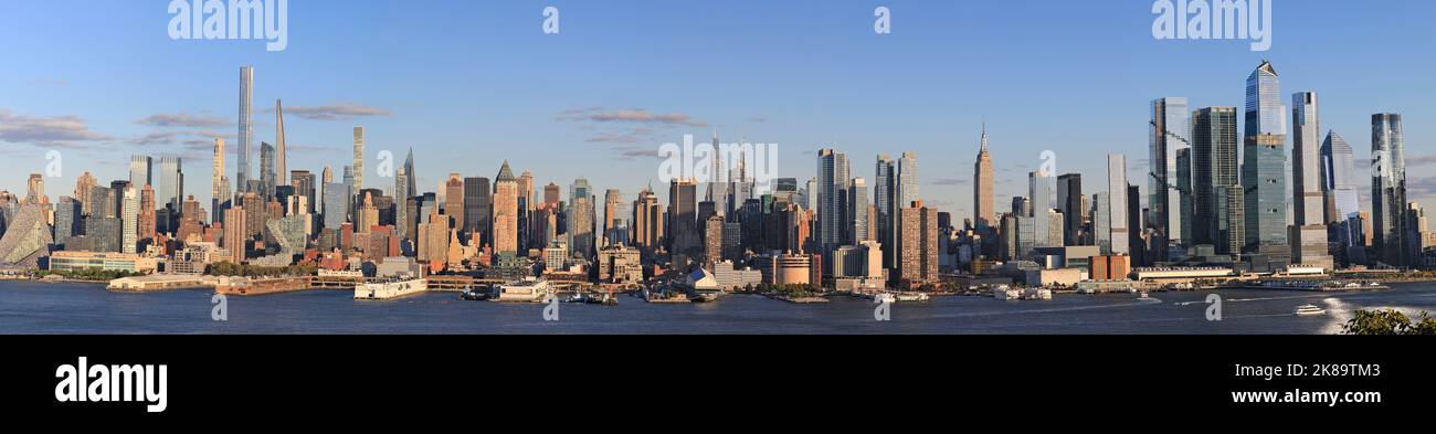 Aerial view of Manhattan Midtown skyscrapers skyline panorama before sunset, New York City, USA Stock Photo