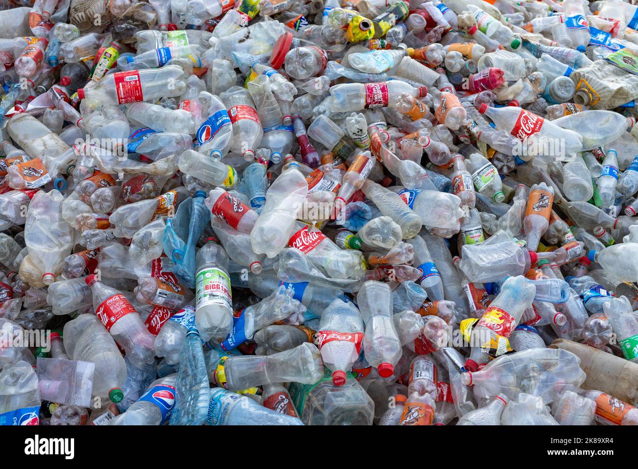 Pile of a used plastic bottles Stock Photo