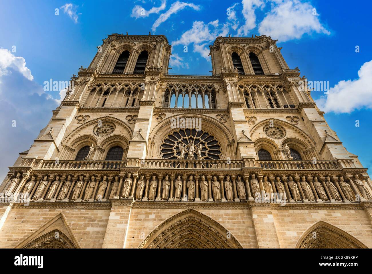 Magnificent facade of Notre-Dame de Paris cathedral, and its two towers ...