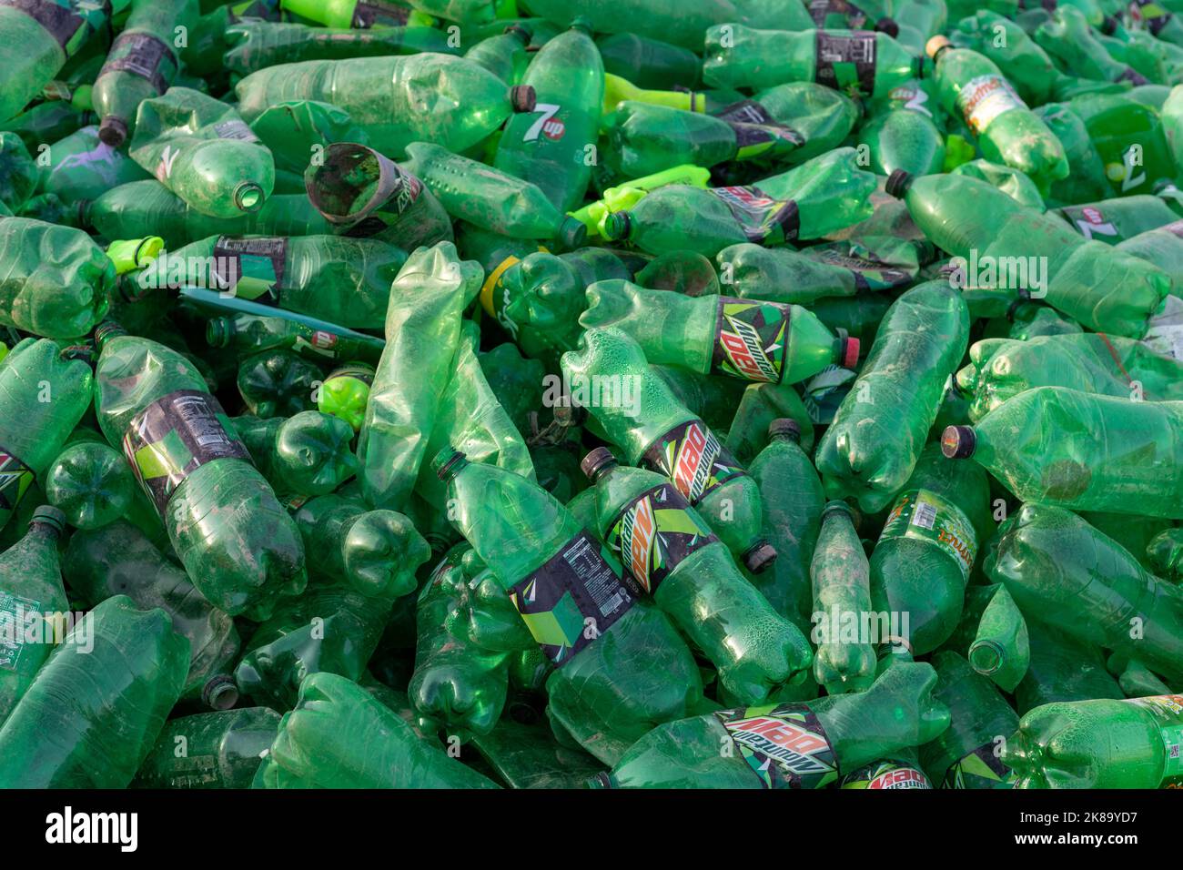 Used plastic bottles closeup view Stock Photo