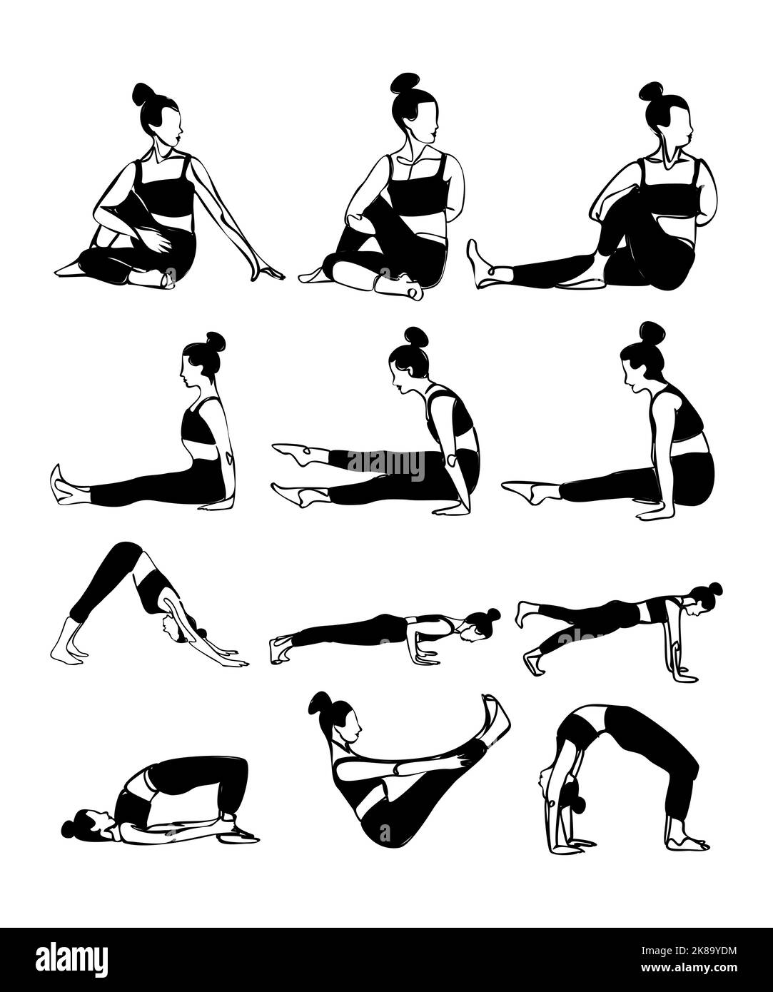 Yoga Poses Collection Beginners Advanced Trainings Stock Vector