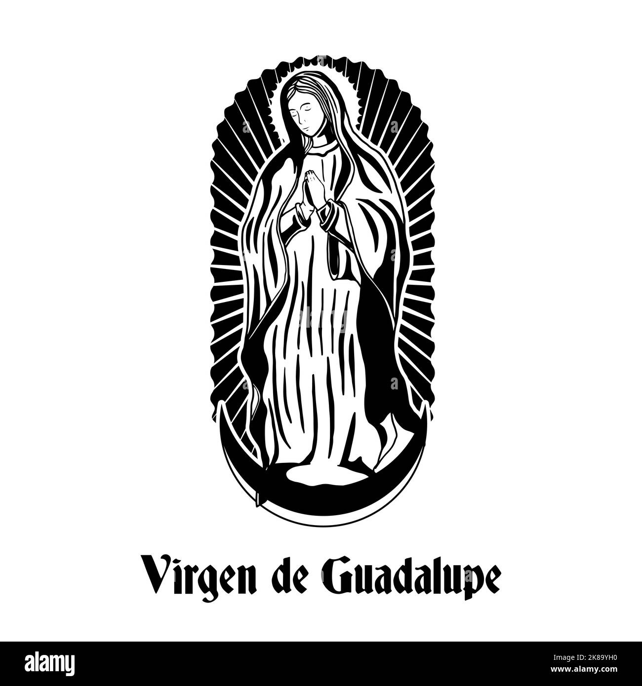 hand drawn virgen de guadalupe illustration Stock Vector