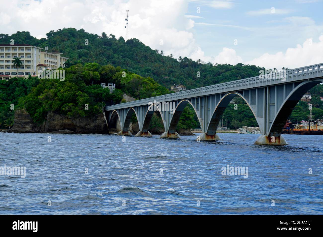 modern bridge in the bay of samana peninsula in the dominican republic ...