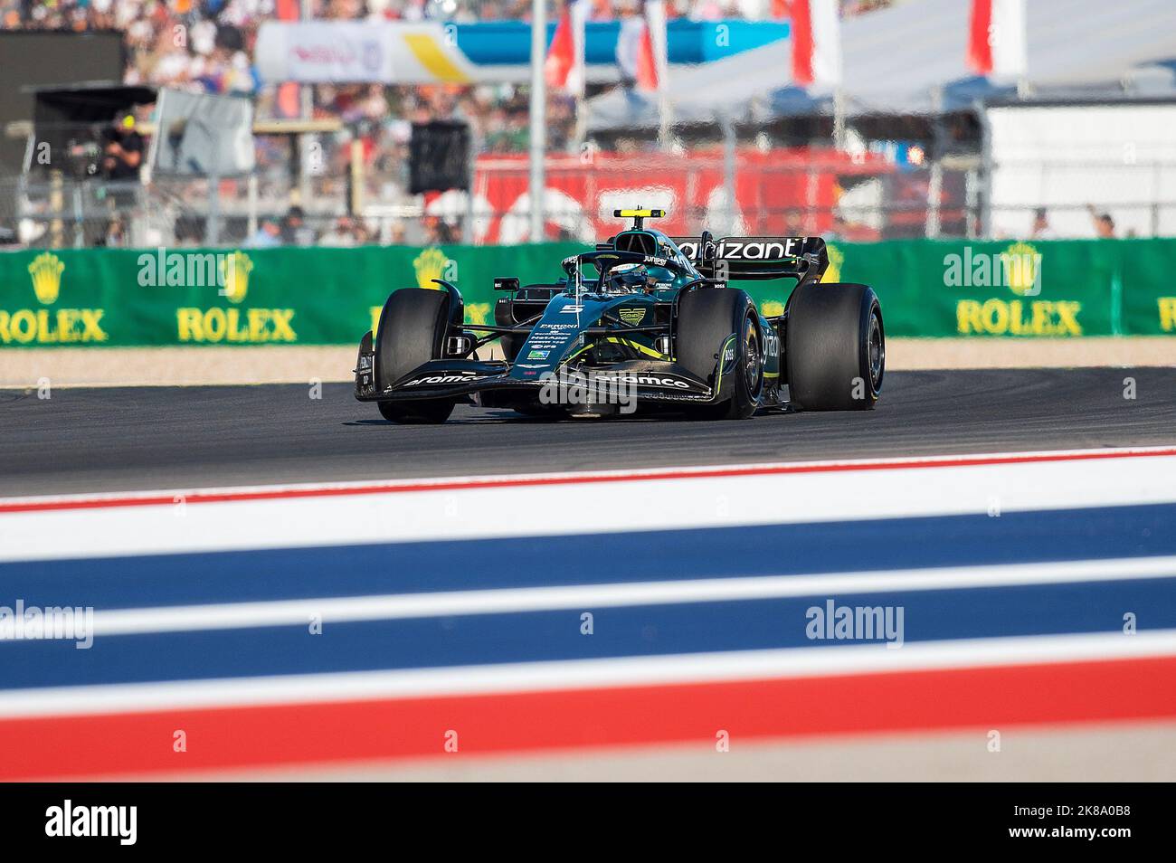 The Americas. 21st Oct, 2022. Sebastian Vettel #05 with Aston Martin Aramco Cognizant F1 Team on track for second practice session at the United States Formula One Grand Prix, Circuit of The Americas. Austin, Texas. Mario Cantu/CSM/Alamy Live News Stock Photo