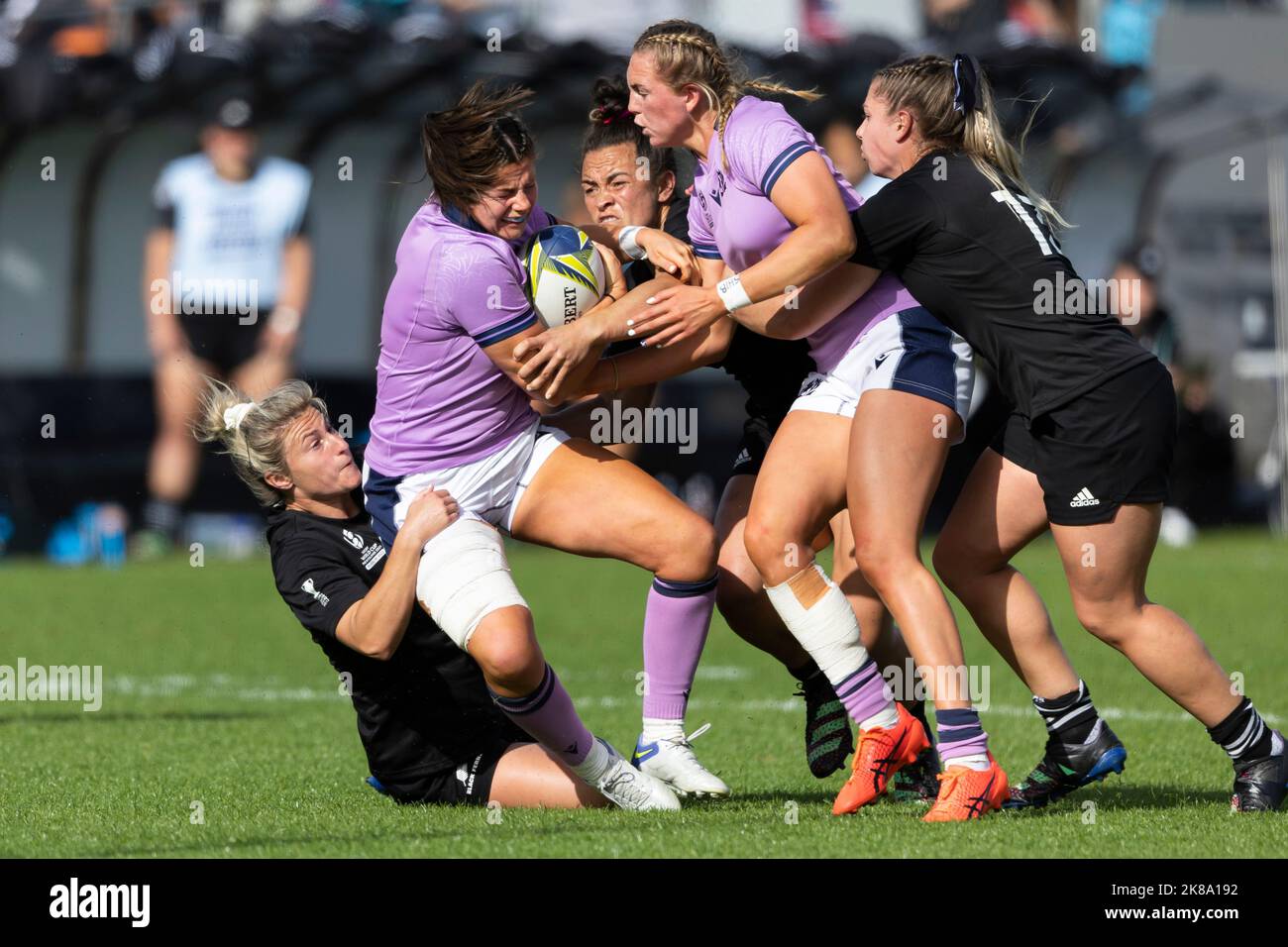 Scotland's Lisa Thomson is tackled during the Women's Rugby World Cup ...